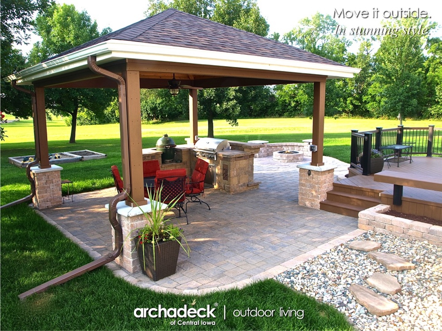 A house with a patio and a stone patio